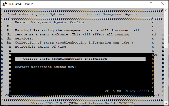 Confirming the restart of the esxi management agents