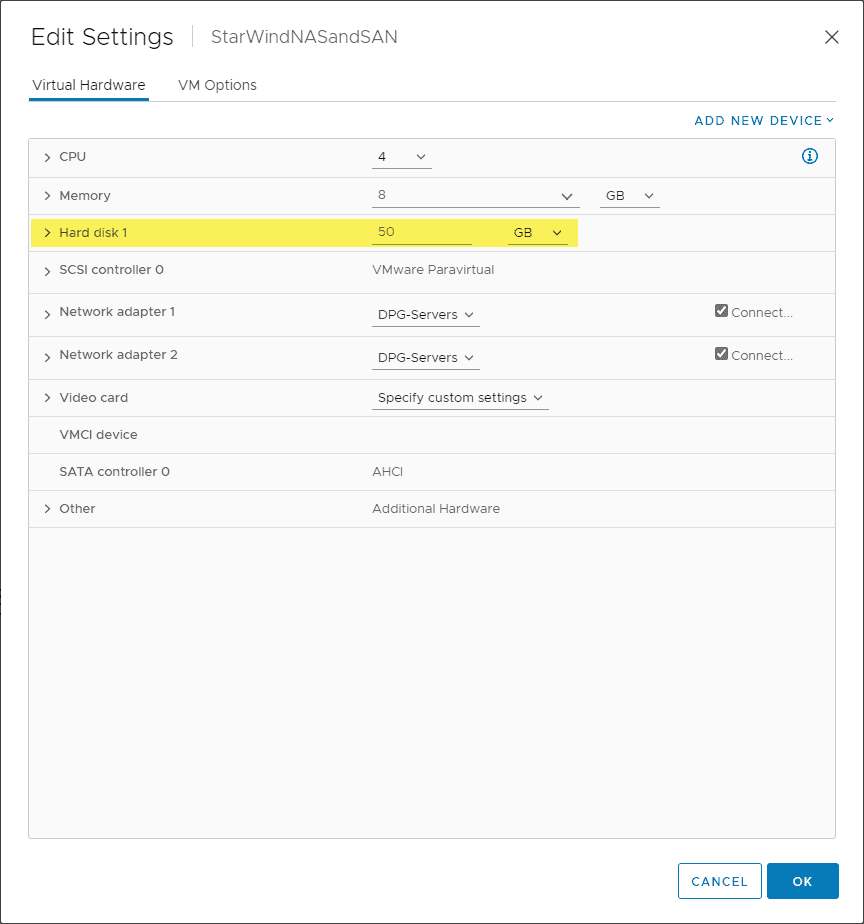 Default hardware specs of the new starwind free nas san