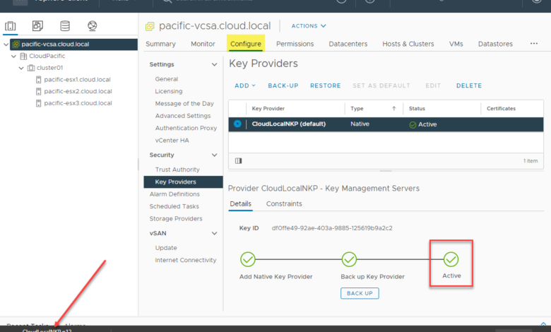 Native key provider is active and key derivation key is downloaded