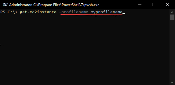 Using a named profile with aws powershell