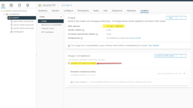 After remediating all hosts in the cluster using vlcm to esxi 7.0 update 2