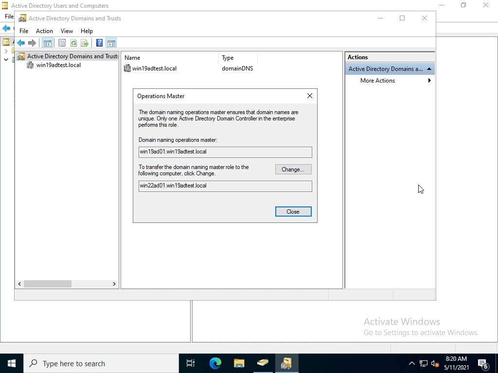 Changing domain naming master to windows server 2022