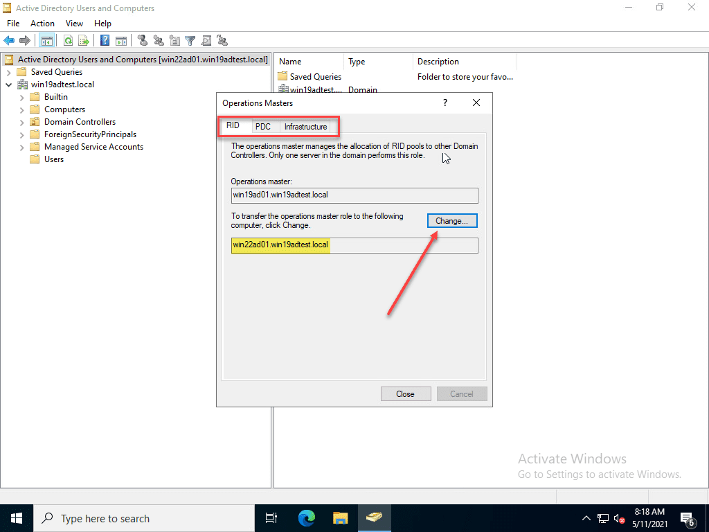 Changing rid pdc and infrastructure master to windows server 2022