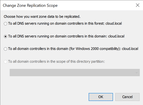 Choosing how you want dns zone data to be replicated