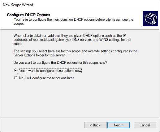 Configure the dhcp scope options