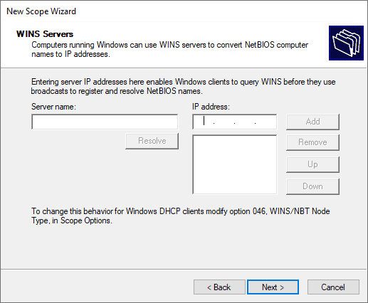 Configure wins servers