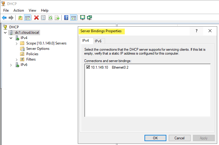 Configuring dhcp interface bindings for windows server 2012 and higher dhcp