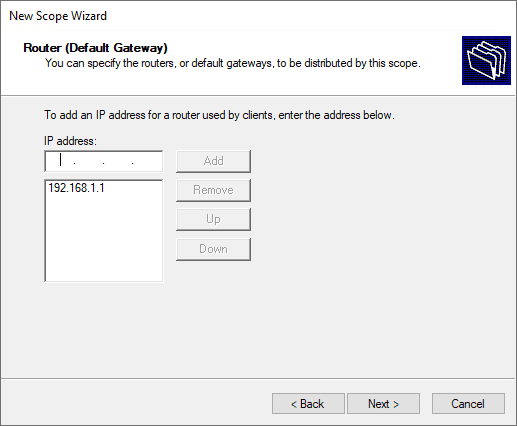 Configuring the router for the dhcp scope