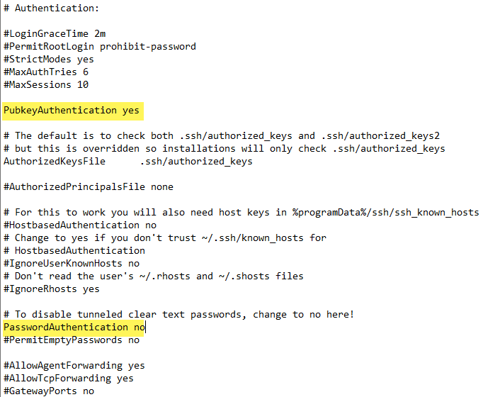 Editing the sshd config file for public key authentication