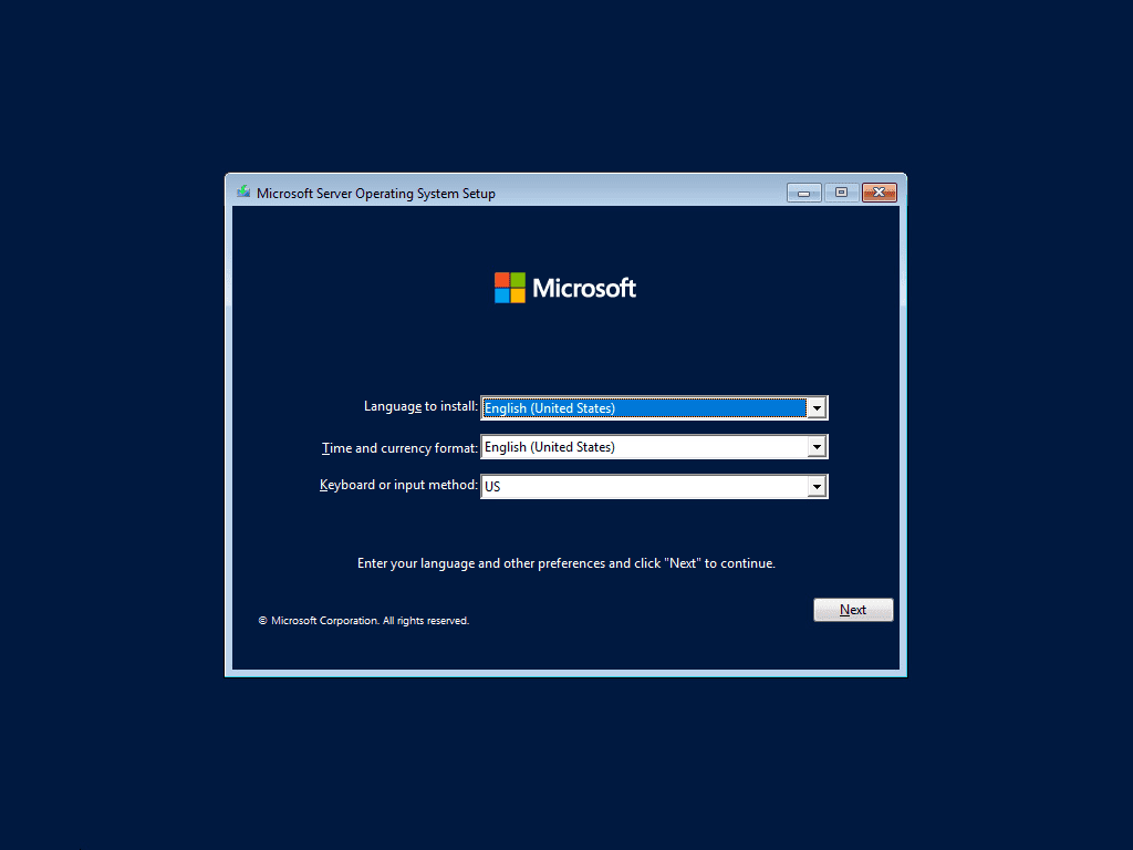 Installing windows server 2022 vnext preview release 20344