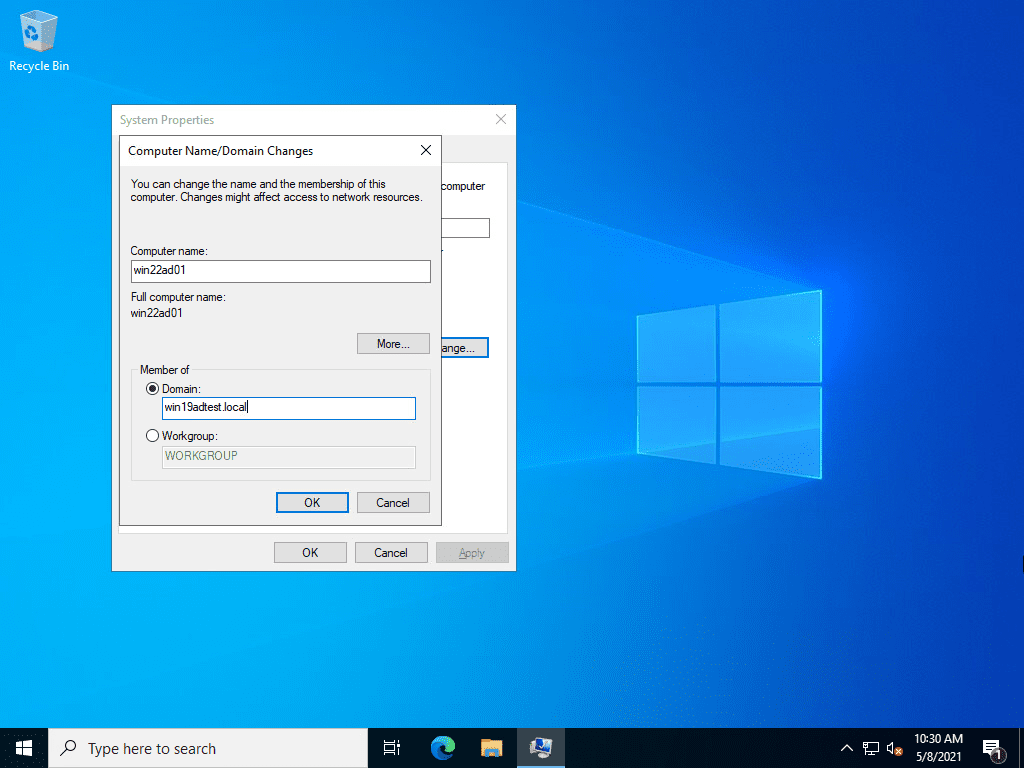 Joining a windows server 2022 server to a windows server 2019 domain