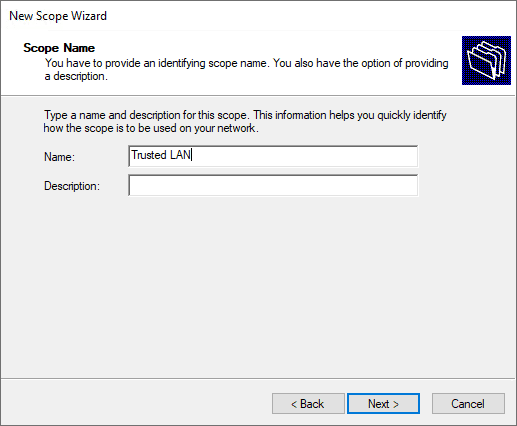 Naming the dhcp scope in windows server