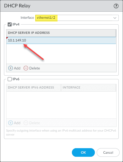 Setting up dhcp relay on a palo alto firewall