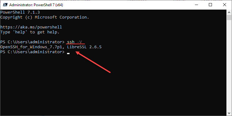 Validating the openssh version installing in windows server 2019