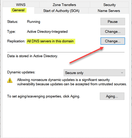 Viewing the replication properties of a dns zone running in windows server