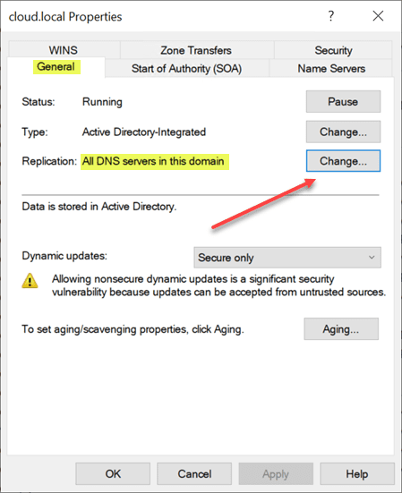 Viewing the replication properties of a dns zone running in windows server