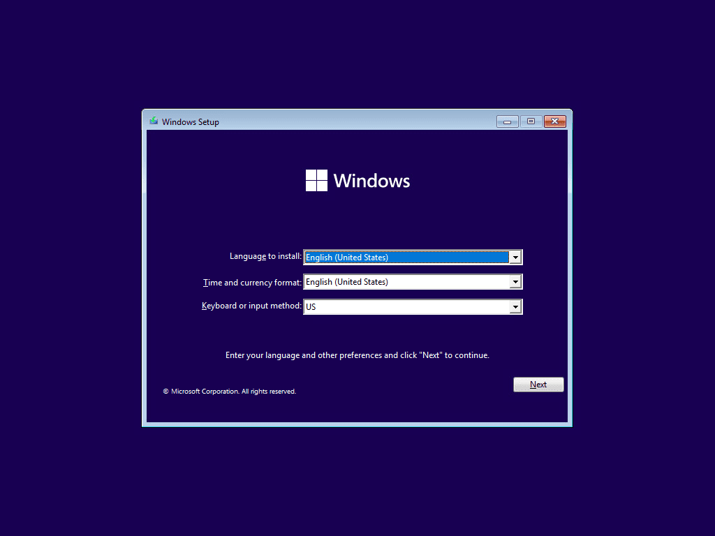 Beginning the windows 11 installation from iso