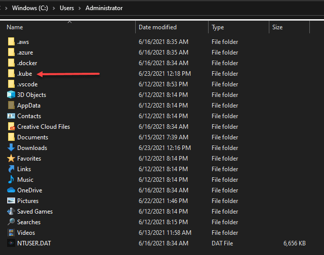 Create the kube directory in your windows userprofile directory