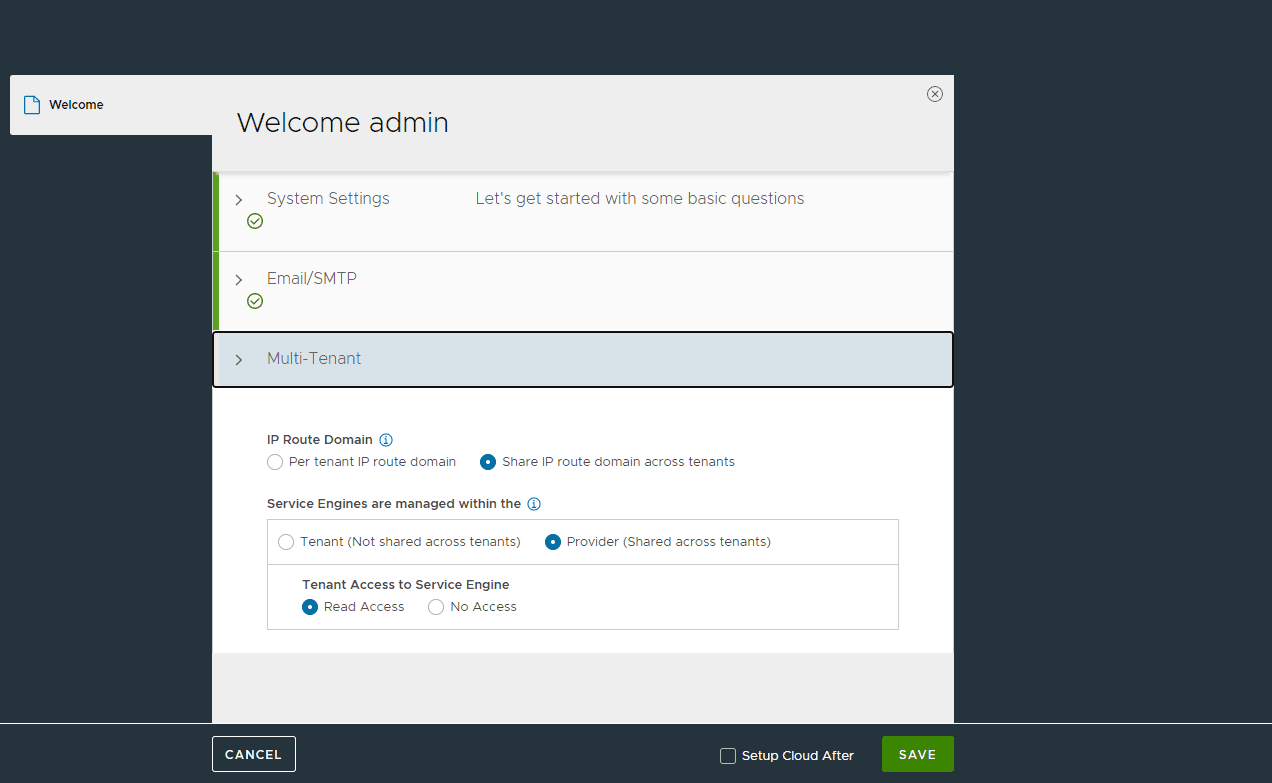 Multi tenant configuration for nsx alb avi