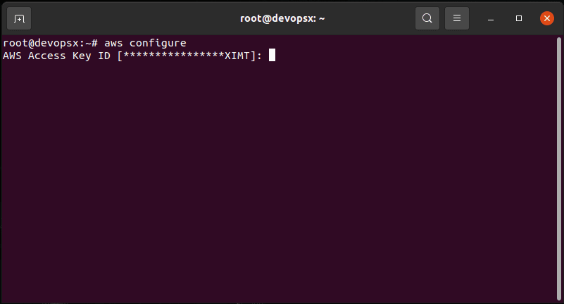 Running aws configure on linux devops workstation