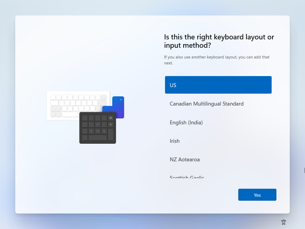 Select the windows 11 keyboard layout