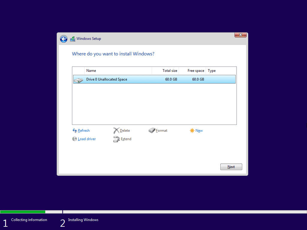 Select where you want to install windows 11