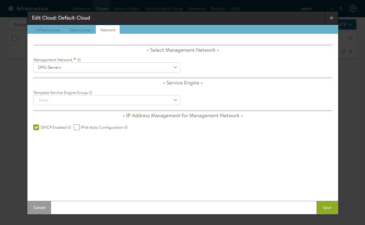 Selecting the management network for the avi load balancer controller