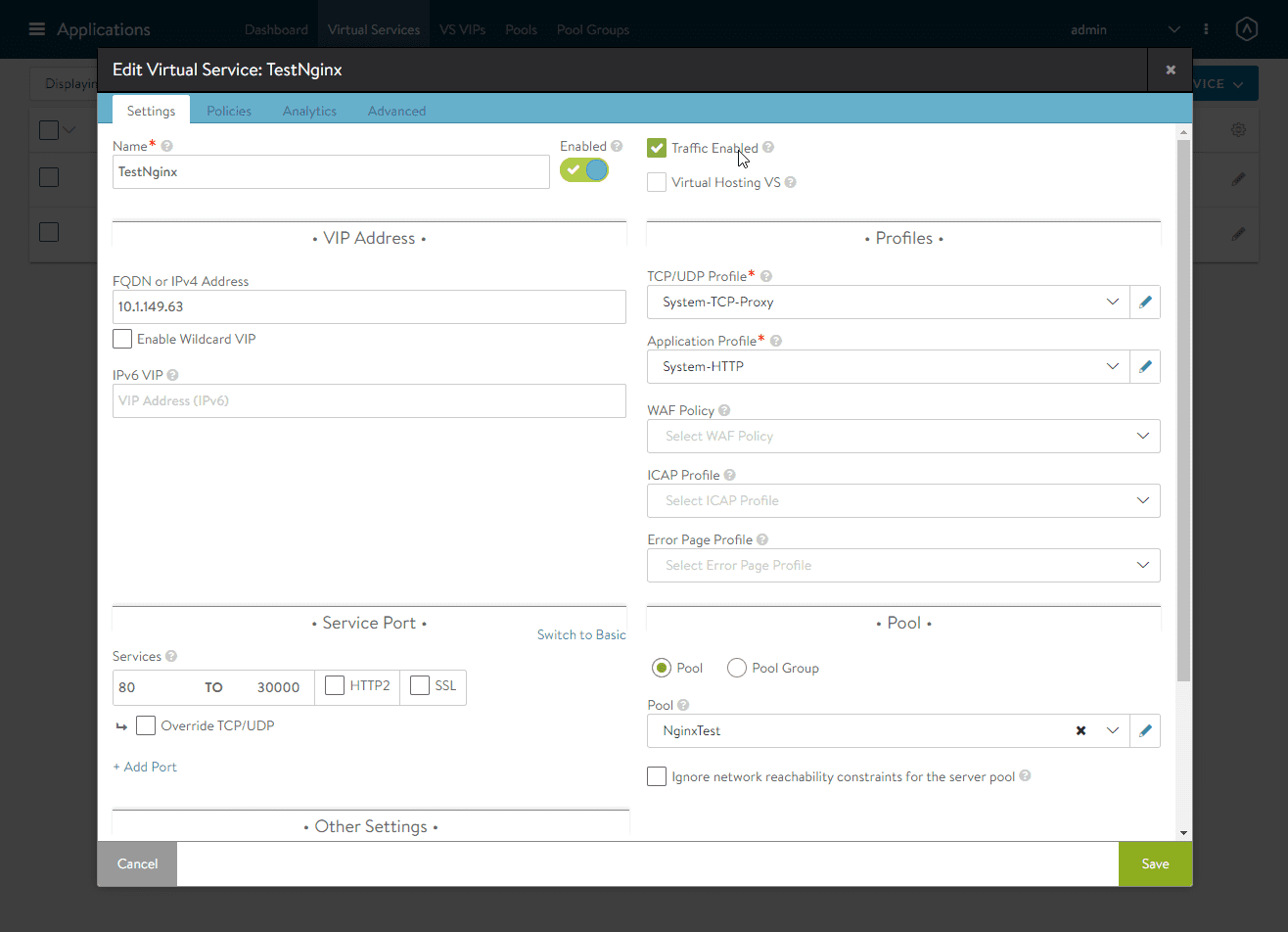 Setting up a virtual service in the avi load balancer to point to the replica nodes of the kubernetes cluster