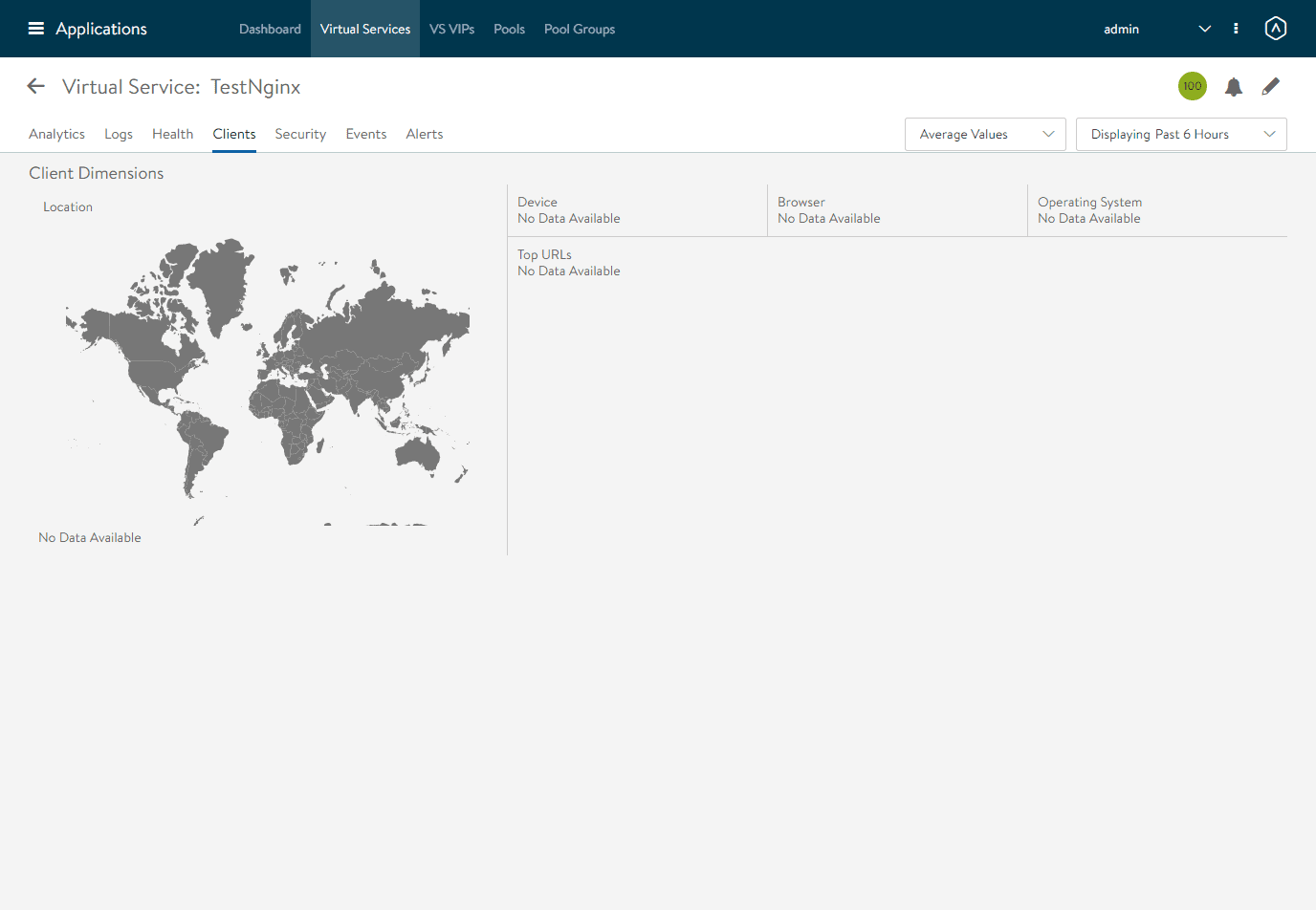 Viewing the clients tab of the virtual service in the avi load balancer