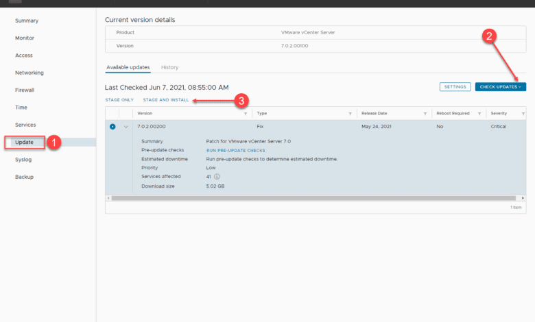 Applying the vcsa cve 2021 21985 patch using the vami interface