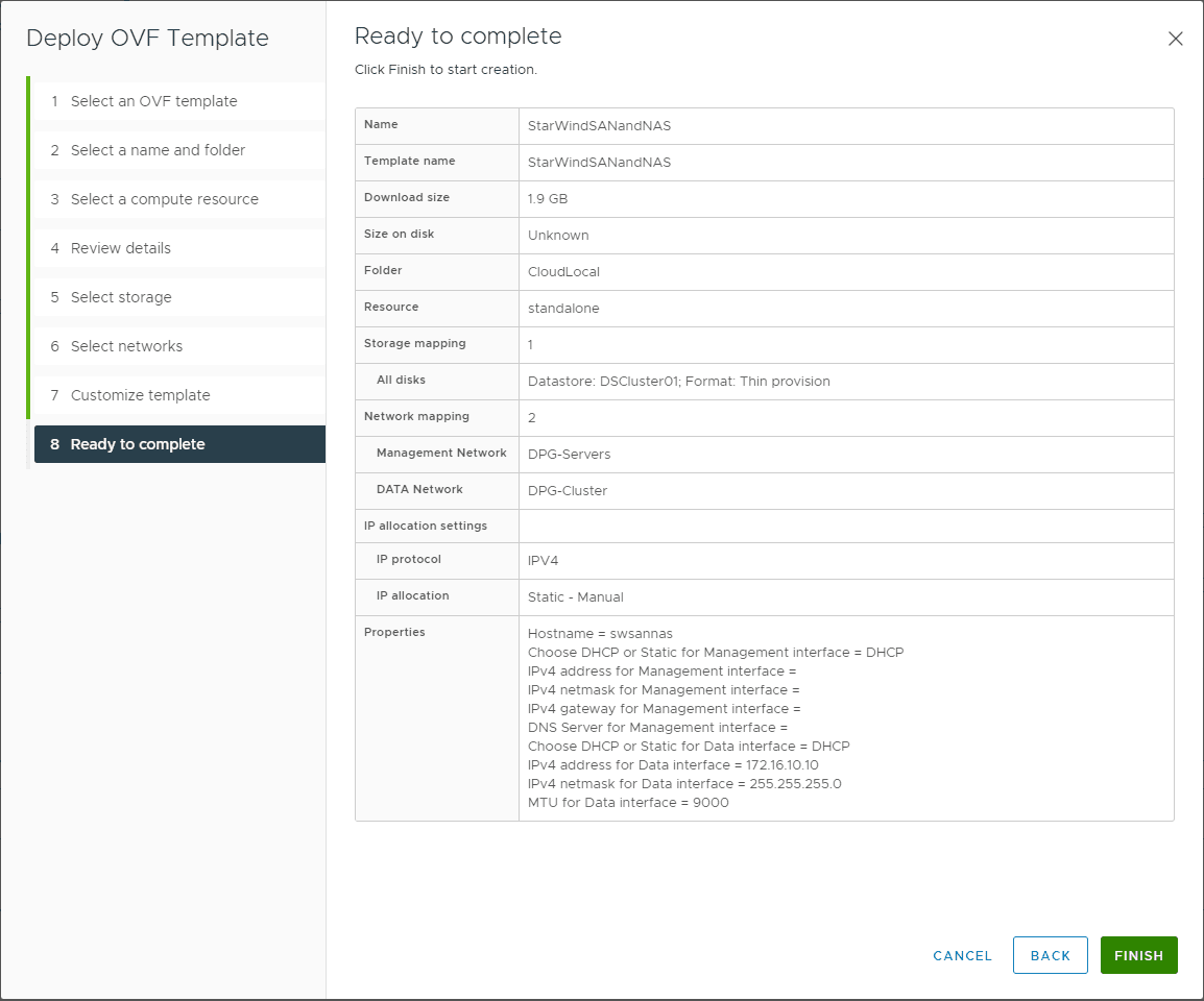 Deploy the starwind san nas free virtual appliance