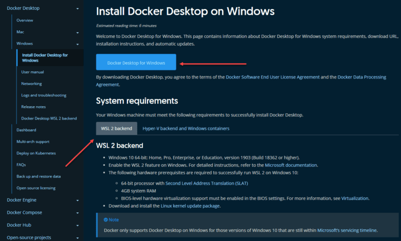 Downloading docker desktop for windows