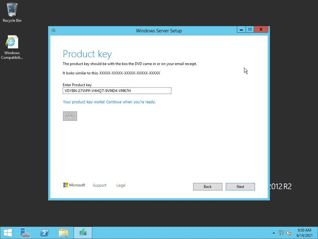 Enter the product key for windows server 2022