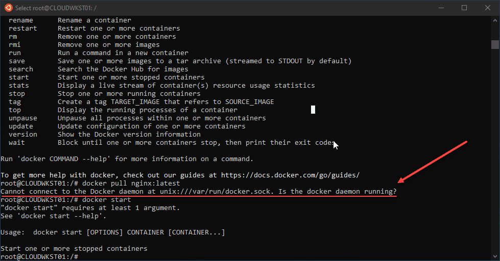 Error running docker commands in wsl2