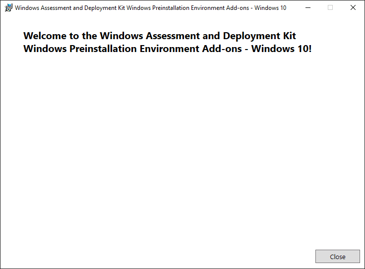 Installation of the windows server 2022 wadk pe add on completes successfully