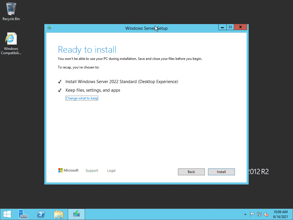 Ready to begin the upgrade to windows server 2022 from windows server 2012 r2