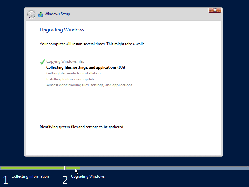 Upgrade process from windows server 2008 r2 to windows server 2012 r2 begins