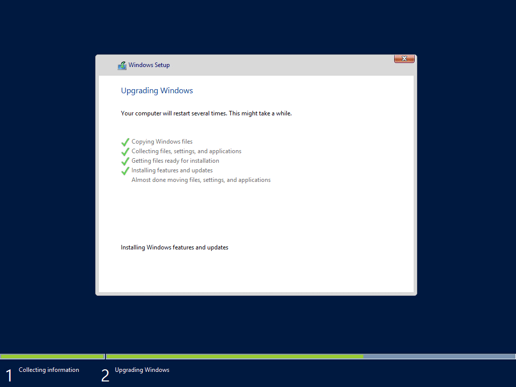 Upgrading to windows server 2012 r2 nearing completion