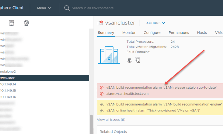 Vsan build recommendation alarm vsan release catalog up to date