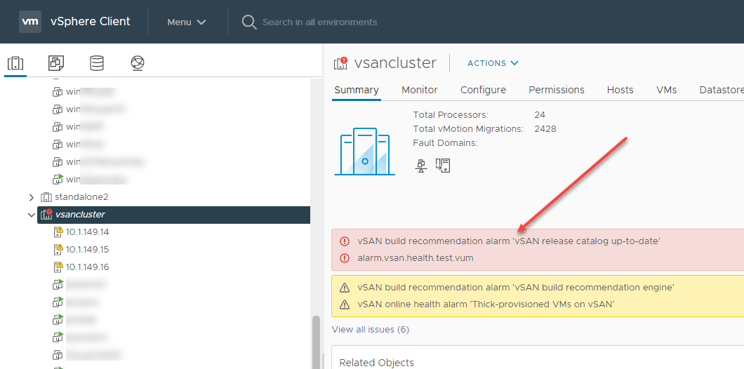 Vsan build recommendation alarm vsan release catalog up to date