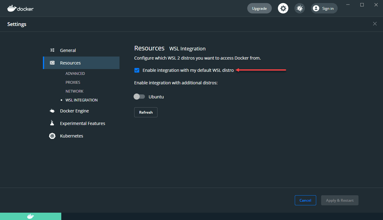 Verifying wsl integration for docker desktop