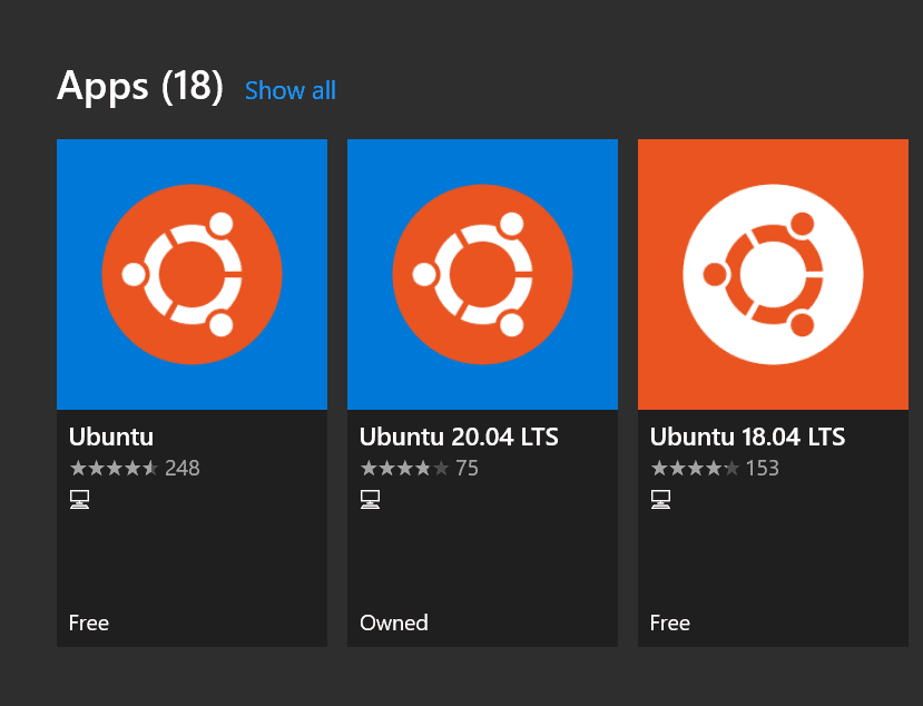 Viewing the ubuntu apps in microsoft store