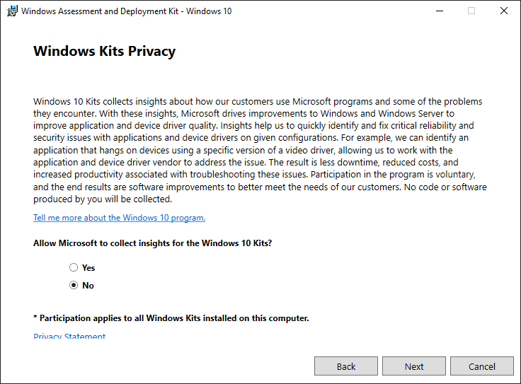 Windows adk privacy settings for windows server 2022 adk