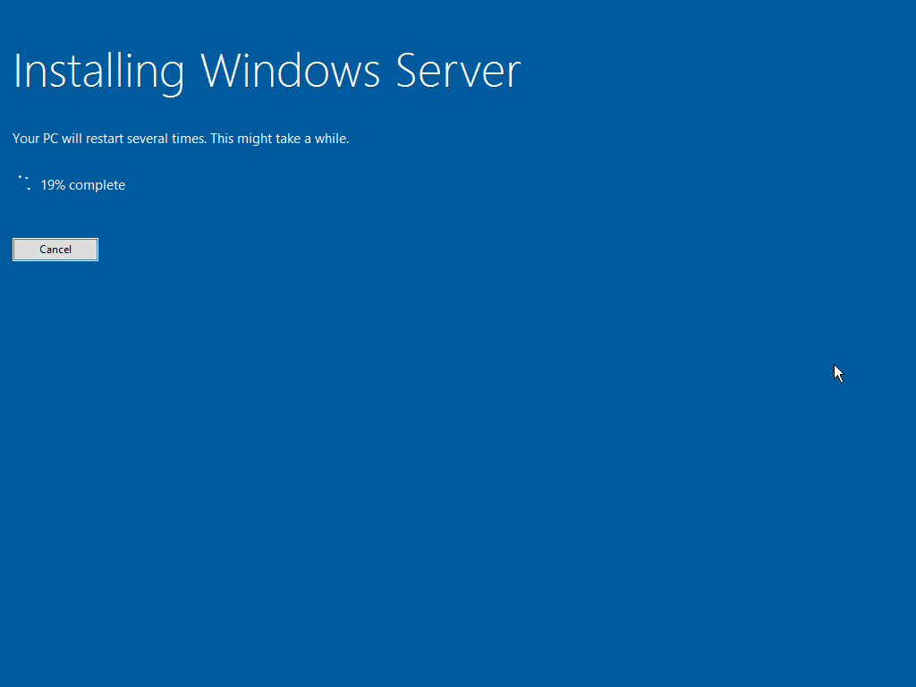 Windows server 2022 begins installing