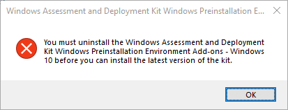 You must uninstall older versions of the wadk and pe addon before installing windows server 2022 version