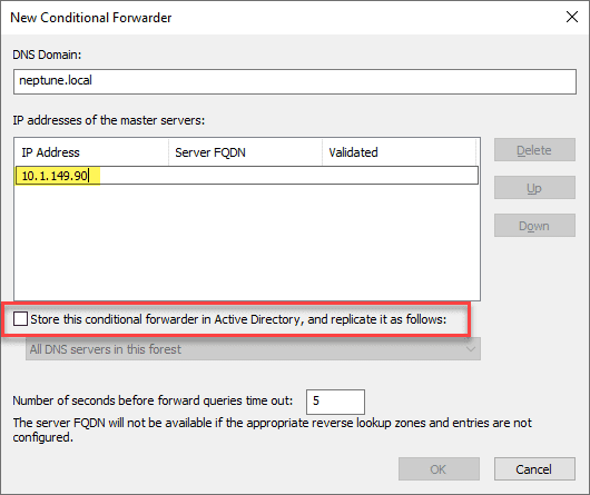 Add the IP address and the server that is authoritative for the domain