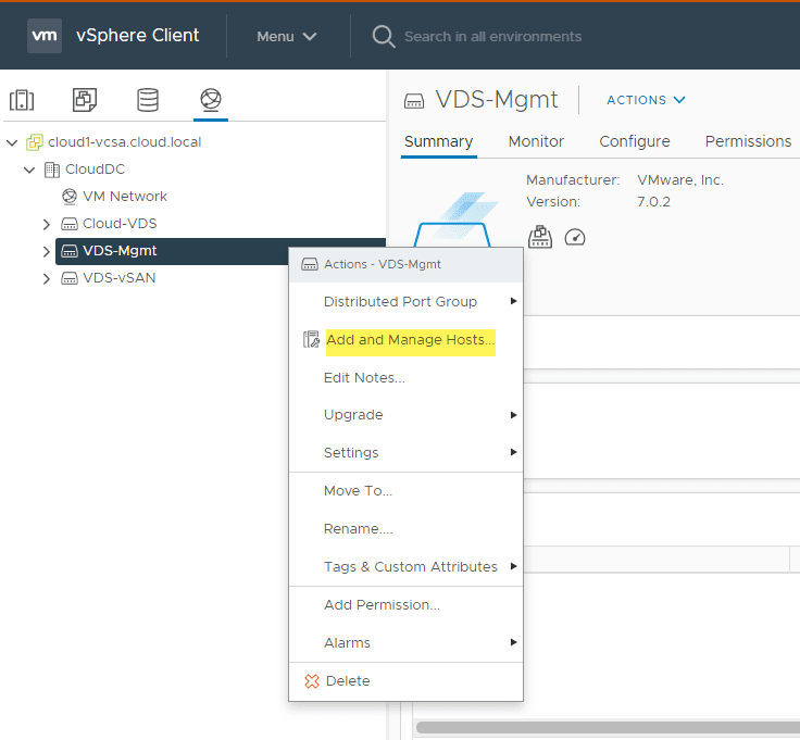 Adding hosts to the vDS switches