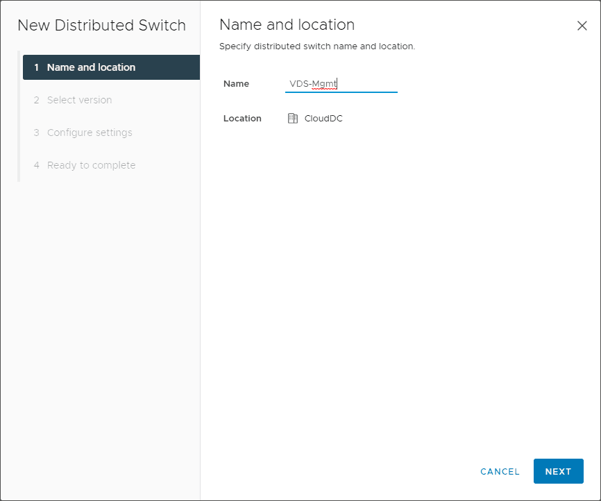 Beginning to create the vDS switch for management