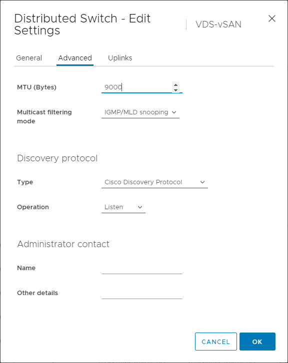 Changing the MTU size on the vSAN VDS