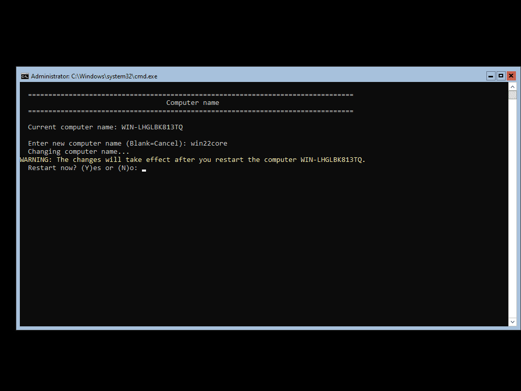 Changing the computer name of the Windows Server 2022 core installation